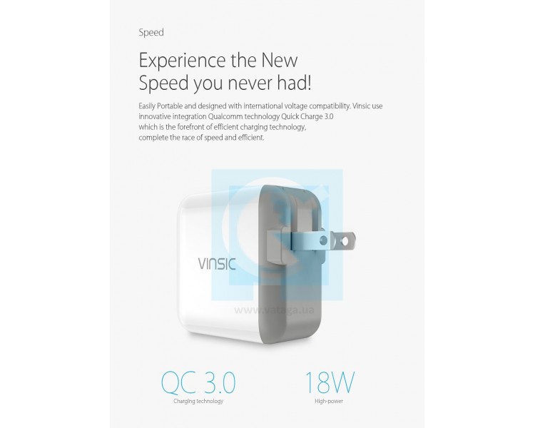 Швидка зарядка VINSIC Quick Charge 3.0 USB 18 Вт для iPhone 7 6 6 S Плюс Sumsung