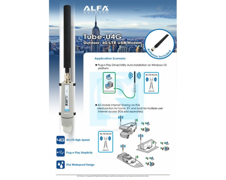 Уличный модем Alfa Tube-U4G 3G 4G LTE USB с антенной BS 8 дБ