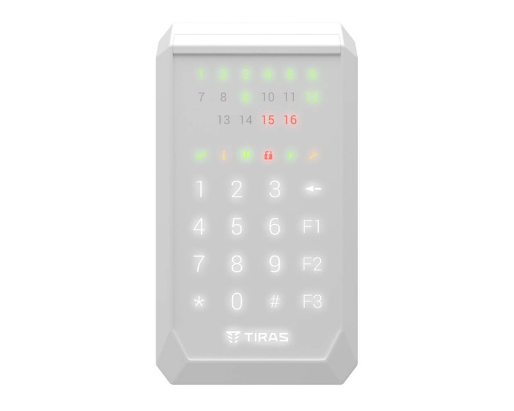 Клавіатура Tiras K-PAD16+ White на 16 індикаторів зон з вбудованим зчитувачем NFC/Mifare