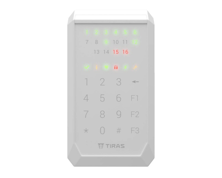 Клавіатура Tiras K-PAD16+ White на 16 індикаторів зон з вбудованим зчитувачем NFC/Mifare