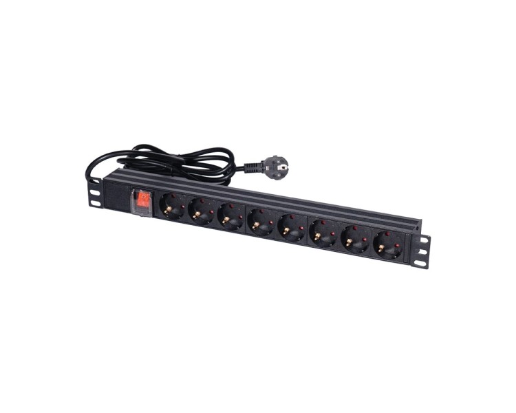 Блок розеток NVC-PDU/8M-16А Black для комутаційної шафи 19" на 8 розеток, з вимикачем