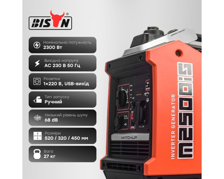 Генератор інверторний бензиновий 2.3 кВт Bison BS2500IS