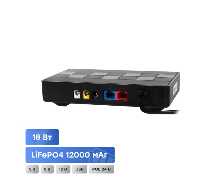 Джерело безперебійного живлення DC UPS Kraft KRF-MUPS-1812 5V/9V/12V/24V/PoE, LiFePO4 2*6Ah, для роутера і медіаконвертера