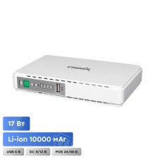 Джерело безперебійного живлення DC UPS Trinix TRX-MUPS-1748 PoE (10000mAh) 5V/9V/12V/24V/48V/PoE 1Gbps, Li-ion 4*2.5Ah, для роутера і медіаконвертера