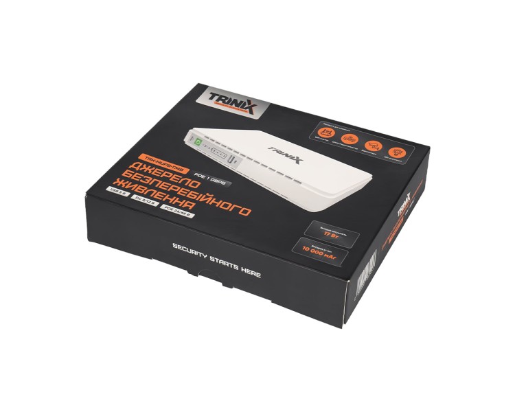 Джерело безперебійного живлення DC UPS Trinix TRX-MUPS-1748 PoE (10000mAh) 5V/9V/12V/24V/48V/PoE 1Gbps, Li-ion 4*2.5Ah, для роутера і медіаконвертера