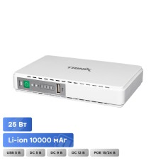Джерело безперебійного живлення DC UPS Trinix TRX-MUPS-2512 (10000mAh) 5V/9V/12V/15V/24V/PoE, Li-ion 4*2.5Ah, для роутера і медіаконвертера