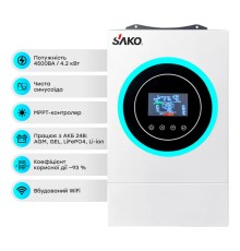 Гібридний інвертор 4.5kVA/4.2kW Sako SUNON V 4.5KVA/4200W/24V+120A MPPT