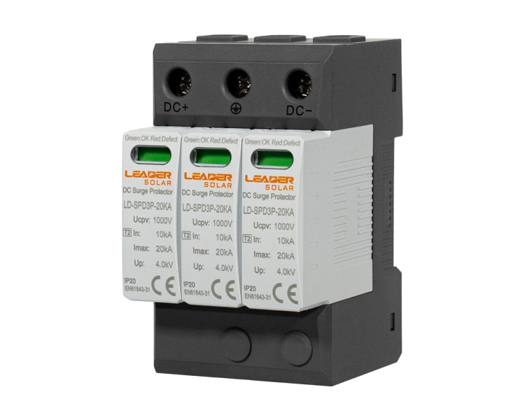 Обмежувач напруги DC 1000V Leader LD-SPD3P-20KA-1000V під DIN-рейку