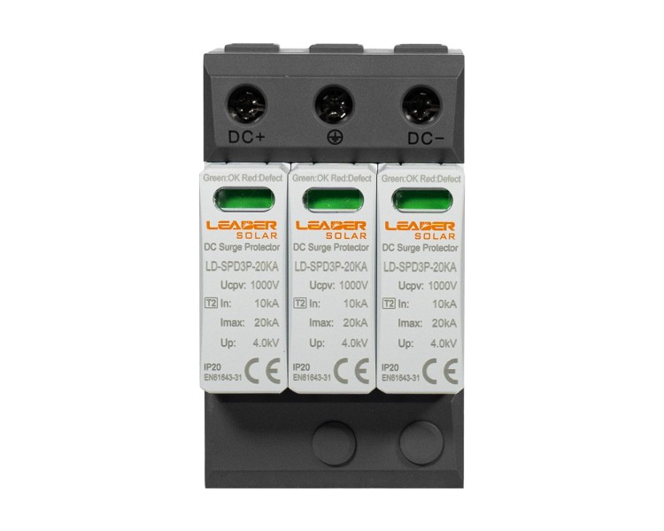 Обмежувач напруги DC 1000V Leader LD-SPD3P-20KA-1000V під DIN-рейку