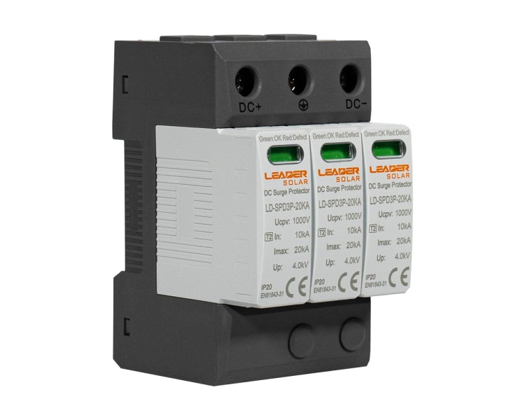 Обмежувач напруги DC 1000V Leader LD-SPD3P-20KA-1000V під DIN-рейку