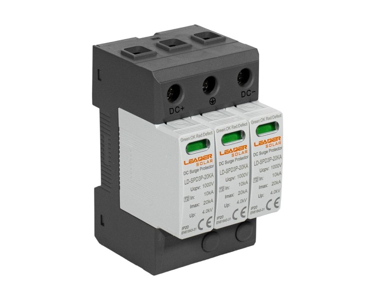 Обмежувач напруги DC 1000V Leader LD-SPD3P-20KA-1000V під DIN-рейку