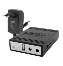 Комплект Mini UPS з блоком живлення: джерело безперебійного живлення Mini UPS WGP UPS1032 Black 10400mAh 5V/9V/12V, Li-ion 4*2.6Ah, для роутера і оптичного термінала та блок живлення SPF-1202B 12V/2A (24W)