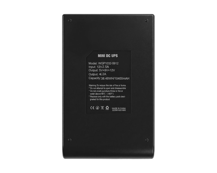 Комплект Mini UPS з блоком живлення: джерело безперебійного живлення Mini UPS WGP UPS1032 Black 10400mAh 5V/9V/12V, Li-ion 4*2.6Ah, для роутера і оптичного термінала та блок живлення SPF-1202B 12V/2A (24W)