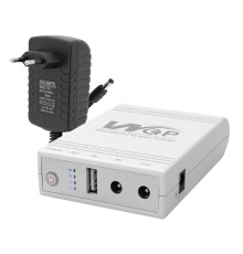 Комплект Mini UPS з блоком живлення: джерело безперебійного живлення Mini UPS WGP UPS103A White 10400mAh 5V/9V/12V, Li-ion 4*2.6Ah, для роутера і оптичного термінала та блок живлення SPF-1202B 12V/2A (24W)