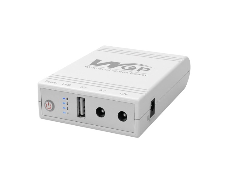 Комплект Mini UPS з блоком живлення: джерело безперебійного живлення Mini UPS WGP UPS103A White 10400mAh 5V/9V/12V, Li-ion 4*2.6Ah, для роутера і оптичного термінала та блок живлення SPF-1202B 12V/2A (24W)
