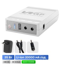 Джерело безперебійного живлення з блоком живлення Mini UPS WGP UPS103C Quick Charge 20000mAh 5V/12V/12V, Li-ion 4*5Ah, для роутера та оптичного терміналу. Блок живлення 12/3А (36W)