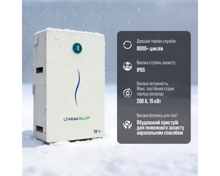 Акумуляторна батарея літій-залізо-фосфатна LiFePO4 280А*год 51.2В 14336Вт*год Lithium Valley W15-5A настінний / підлоговий монтаж