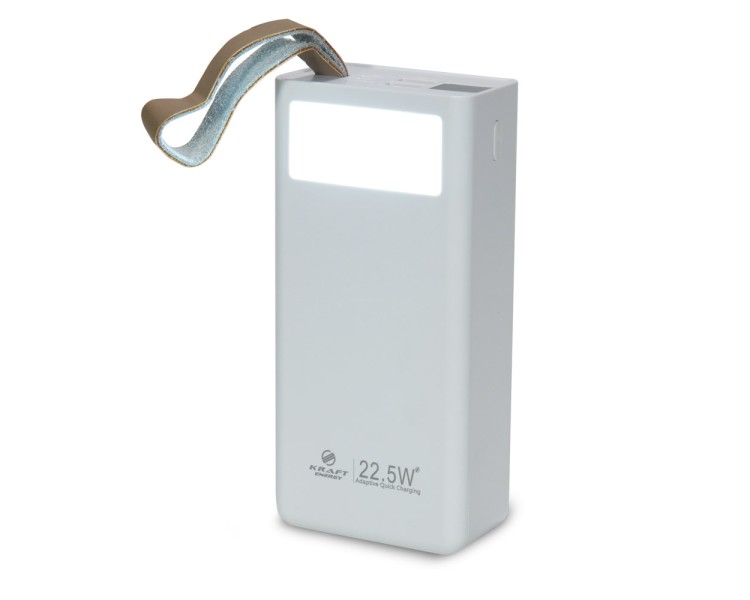 Повербанк 30000mAh Power Bank Kraft TPB-2330 White 22.5W QC3.0 LED-ліхтар