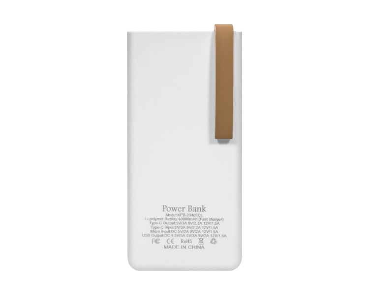 Повербанк 40000mAh Power Bank Kraft KPB-2340FCL White 22.5W QC3.0 LED-ліхтар