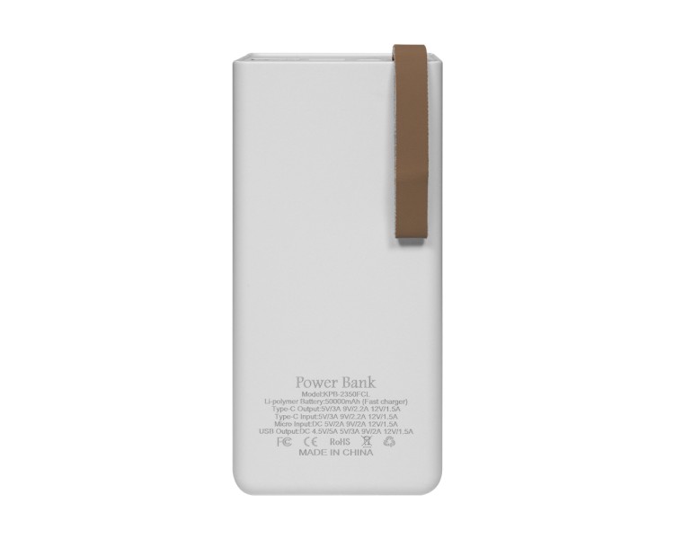 Повербанк 50000mAh Power Bank Kraft KPB-2350FCL White 22.5W QC3.0 LED-ліхтар