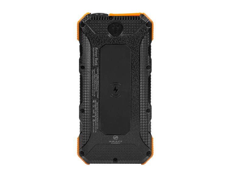 Повербанк з сонячною панеллю 20000mAh Power Bank Kraft KPB-U1830WFCS Orange бездротова зарядка LED-ліхтар