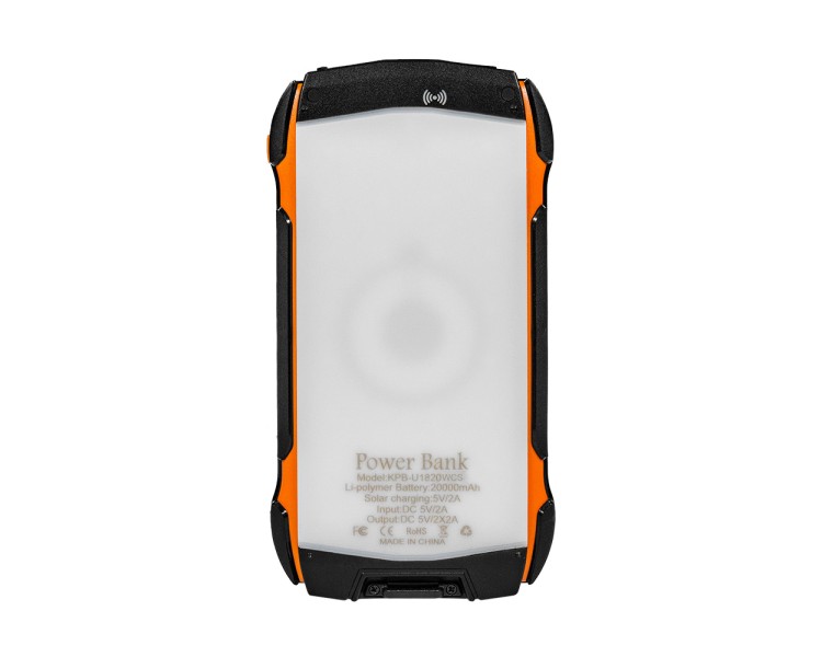 Повербанк з сонячною панеллю 20000mAh Power Bank Kraft KPB-U1820WCS Orange бездротова зарядка