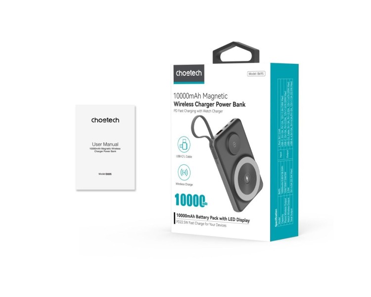 Повербанк 10000mAh Choetech B695 Black QC3.0 PD3.0 бездротова зарядка смартфонів та Apple Watch