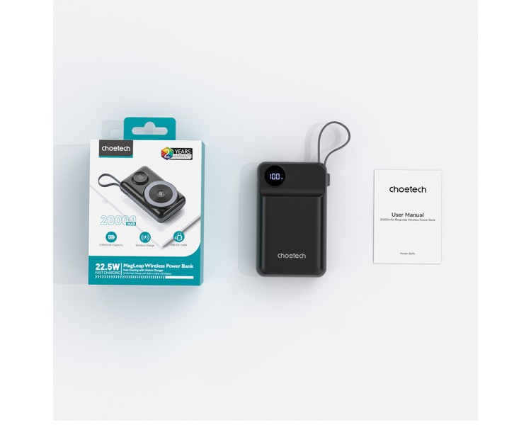 Повербанк 20000mAh Choetech B696 Black QC3.0 PD3.0 бездротова зарядка смартфонів та Apple Watch