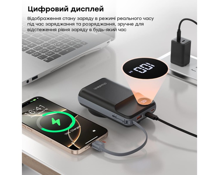Повербанк 20000mAh Choetech B696 Black QC3.0 PD3.0 бездротова зарядка смартфонів та Apple Watch