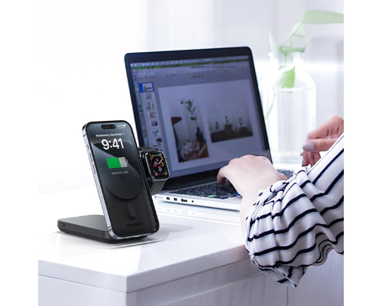 Повербанк з підставкою 10000mAh Choetech B750 Black QC3.0 PD3.0 бездротова зарядка смартфонів та Apple Watch