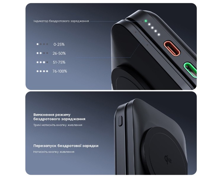 Повербанк з підставкою 10000mAh Choetech B750 Black QC3.0 PD3.0 бездротова зарядка смартфонів та Apple Watch