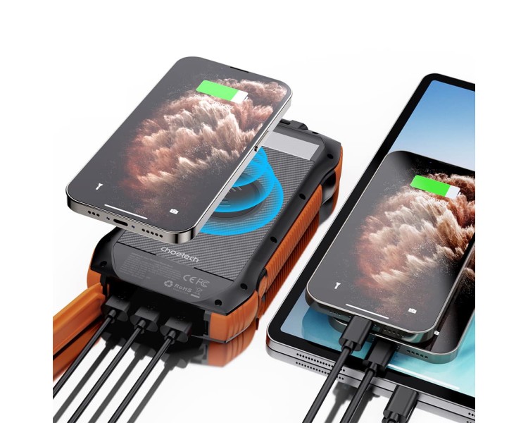 Повербанк з сонячною панеллю 20000mAh Choetech B657 Black PD20W+QC QC3.0 PD3.0 бездротова зарядка