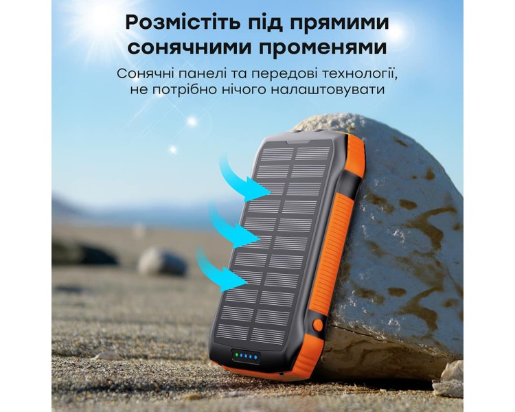 Повербанк з сонячною панеллю 20000mAh Choetech B657 Black PD20W+QC QC3.0 PD3.0 бездротова зарядка