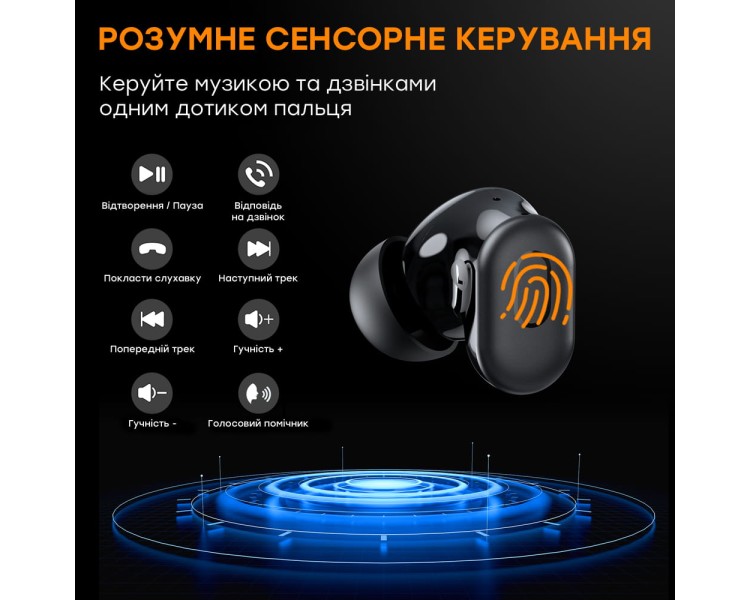 Бездротові навушники Choetech BH-T15 Black TWS, Bluetooth 5.2, ANC+ENC