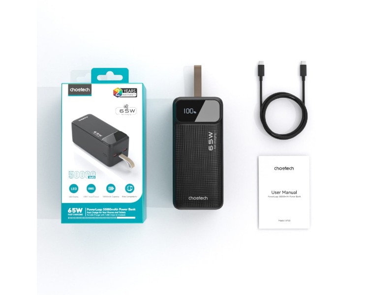 Повербанк 50000 mAh Choetech B733 Black 65W QC3.0 PD3.0