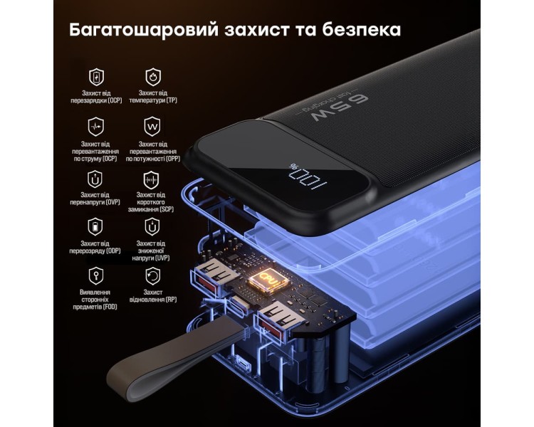 Повербанк 50000 mAh Choetech B733 Black 65W QC3.0 PD3.0