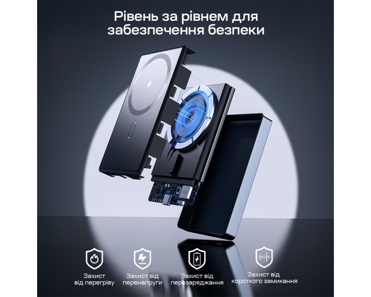 Повербанк 10000mAh Choetech B739 Black QC3.0 PD3.0 бездротова магнітна зарядка