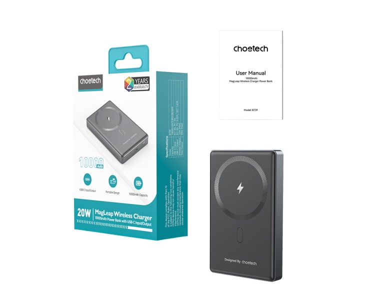 Повербанк 10000mAh Choetech B739 Black QC3.0 PD3.0 бездротова магнітна зарядка