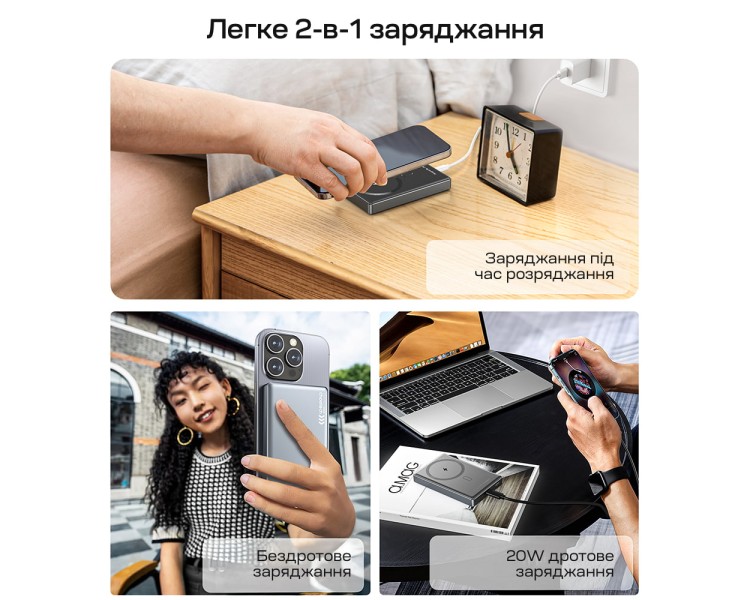 Повербанк 10000mAh Choetech B739 Black QC3.0 PD3.0 бездротова магнітна зарядка