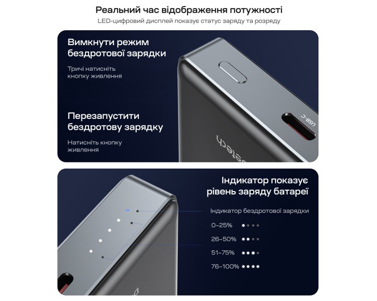 Повербанк 10000mAh Choetech B739 Black QC3.0 PD3.0 бездротова магнітна зарядка
