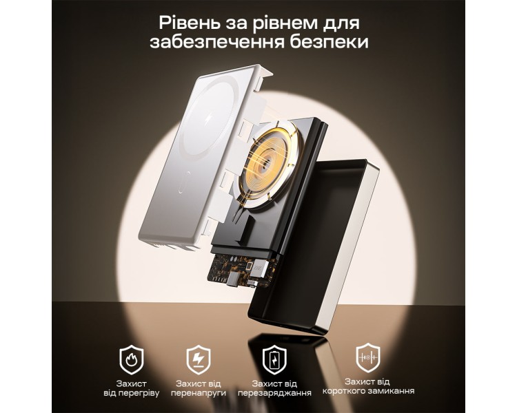 Повербанк 10000mAh Choetech B739 Silver QC3.0 PD3.0 бездротова магнітна зарядка