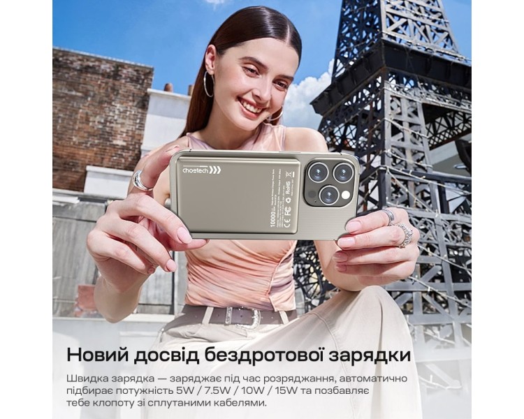 Повербанк 10000mAh Choetech B739 Silver QC3.0 PD3.0 бездротова магнітна зарядка