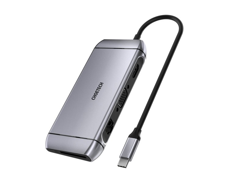 USB-C хаб 9-в-1 Choetech M15 HDMI 4K@30Hz, VGA, 3 USB3.0, RJ45, USB-C PD, SD-card, TF-card