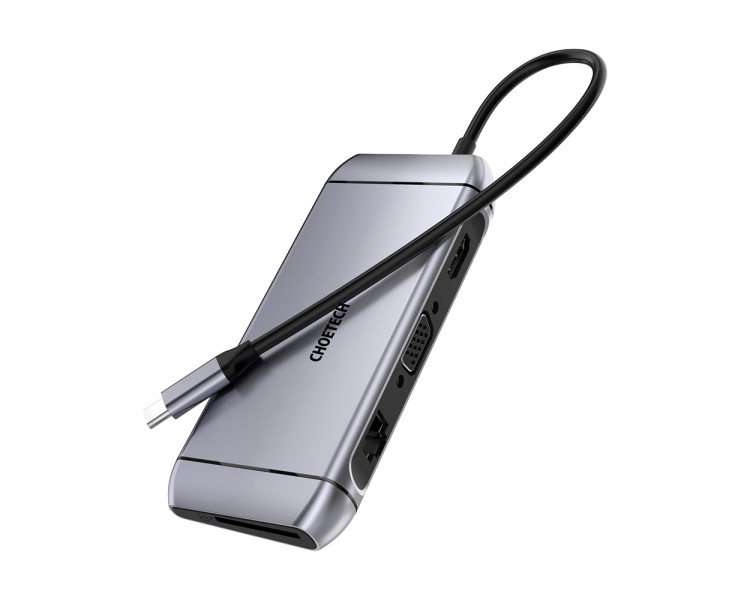 USB-C хаб 9-в-1 Choetech M15 HDMI 4K@30Hz, VGA, 3 USB3.0, RJ45, USB-C PD, SD-card, TF-card