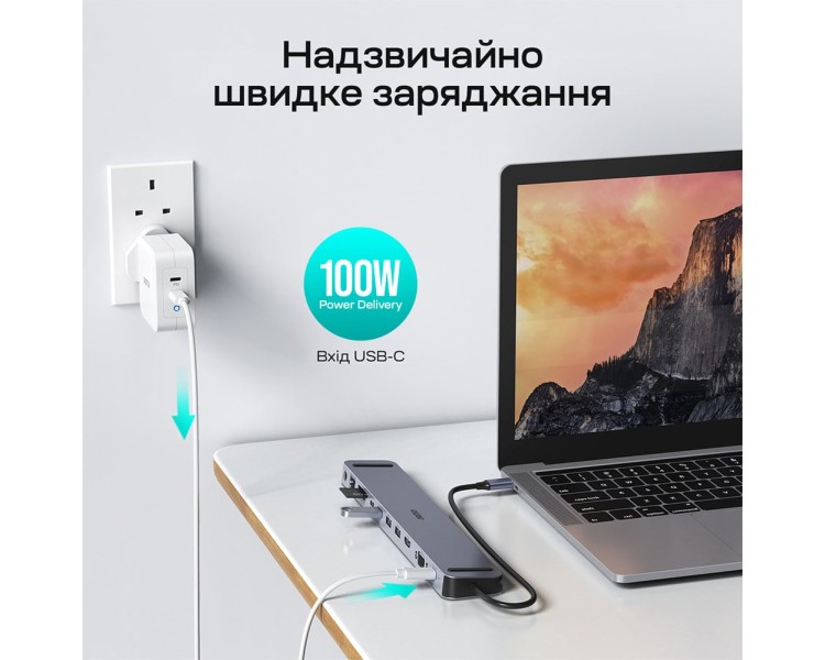USB-C хаб 11-в-1 Choetech M20 HDMI 4K@30Hz, VGA, 3 USB-A 3.0, USB-C 3.0, RJ45, USB-C PD, SD-card, TF-card, 3.5mm audio