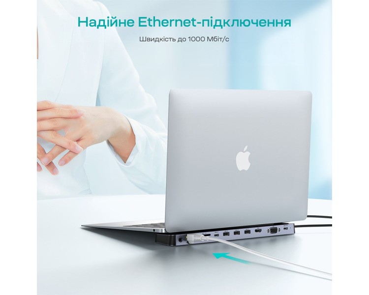 USB-C хаб 11-в-1 Choetech M20 HDMI 4K@30Hz, VGA, 3 USB-A 3.0, USB-C 3.0, RJ45, USB-C PD, SD-card, TF-card, 3.5mm audio