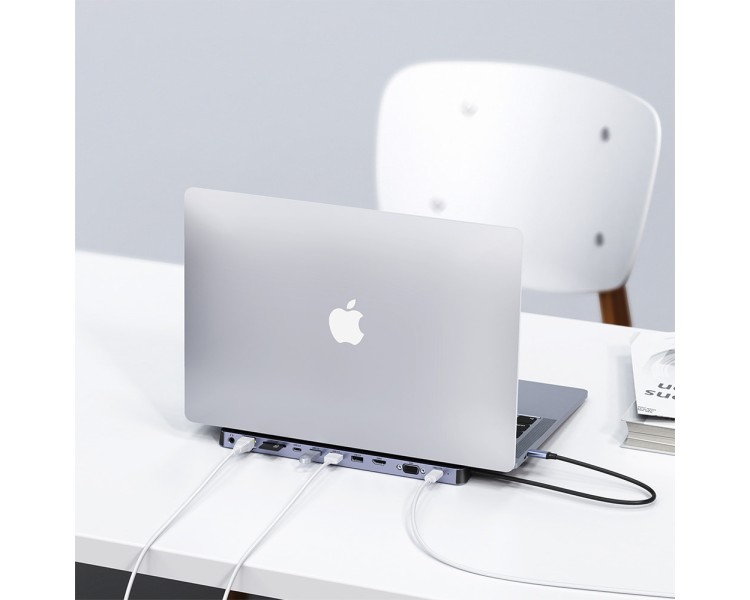 USB-C хаб 11-в-1 Choetech M20 HDMI 4K@30Hz, VGA, 3 USB-A 3.0, USB-C 3.0, RJ45, USB-C PD, SD-card, TF-card, 3.5mm audio