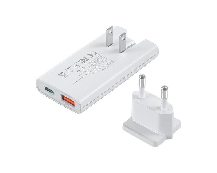 Мережевий зарядний пристрій Choetech PD6011 Ultra thin PD67W GAN A+C White