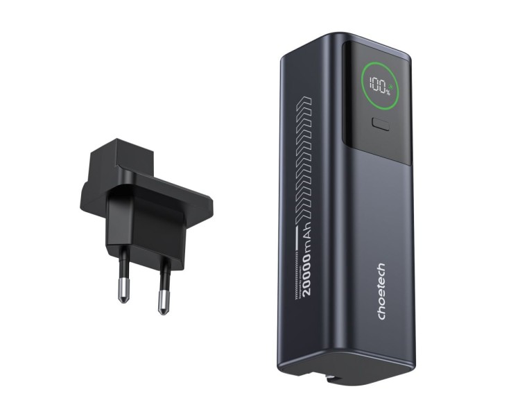 Повербанк 20000mAh Choetech B1012 Grey 100W з EU адаптером QC3.0 PD3.0, вбудований кабель