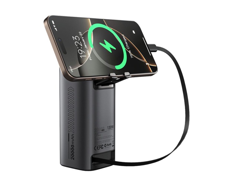 Повербанк 20000mAh Choetech B815 Grey 130W QC3.0 PD3.0 TFT Smart дисплей, вбудований кабель